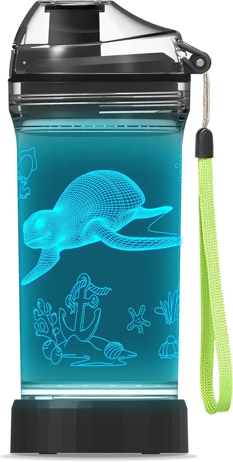 

Light-Up Sea Turtle Water Bottle, 14 oz BPA-Free Kids' Drink Cup with Ocean Animal Design – Perfect Gift for School Children