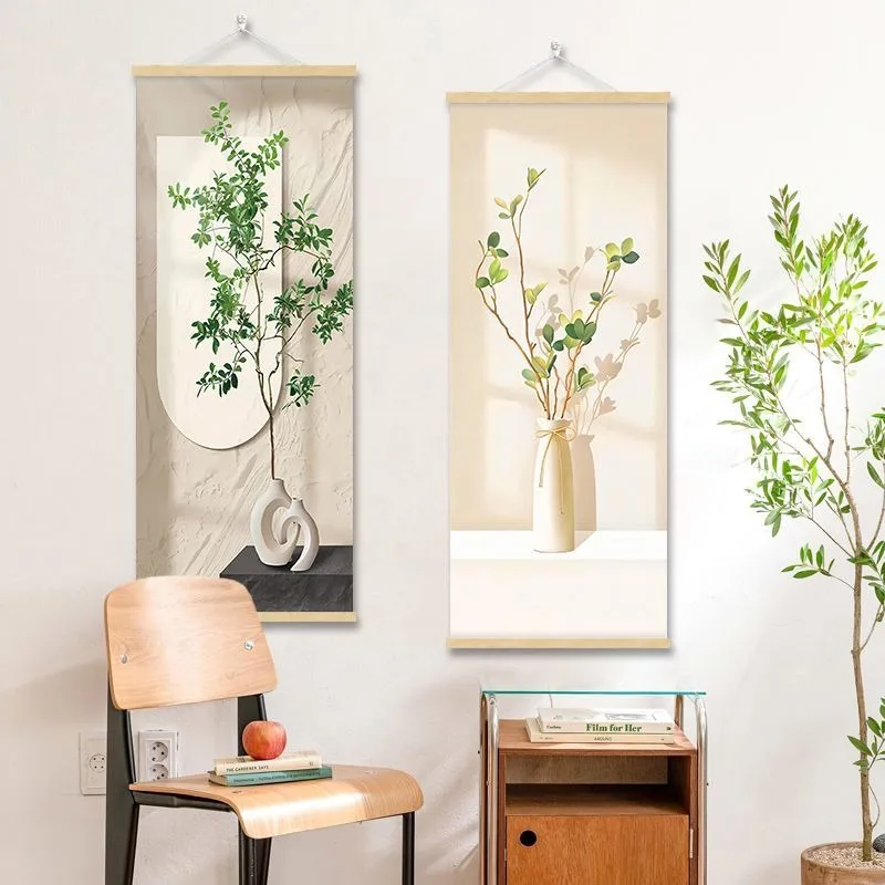 Wall Art Aesthetic Room Decor | Fresh Green Plant Scroll for Reading Nook Living Room Yoga Studio Spa Calming Minimalist Home