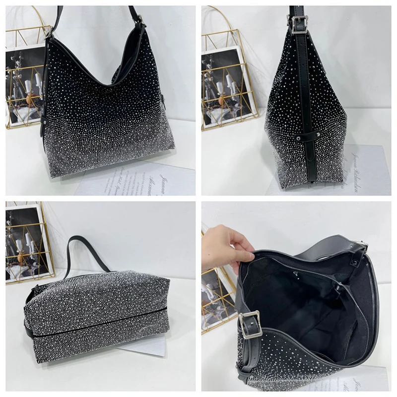 Star Silver Gradient Diamond Large Shoulder Bag Women 2022 New Light Luxury Diamond Shoulder Crossbody Tote Bags