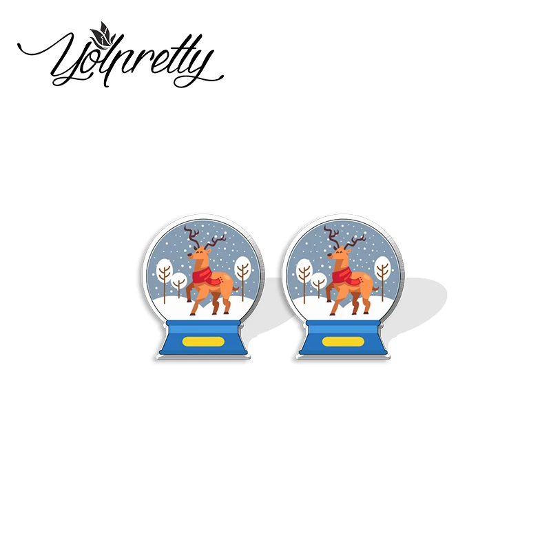 2022 New Arrival Fashion Christmas Santa Tree in Snow Globes Epoxy Stud Earrings Handcraft Acrylic Resin Earrings