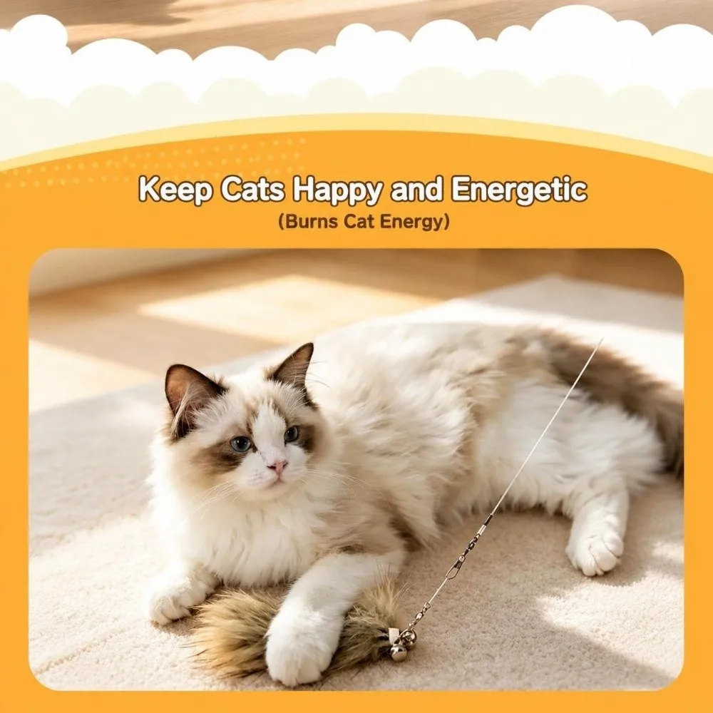 1.8m Extra Long Retractable Cat Wand 4-Section Telescopic with Detachable Feather Worm Refill Cat Teaser Stick Cat Playing