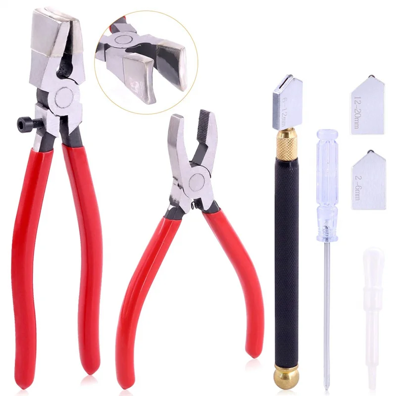 

ABFI Glass Running Breaker And Cutting Tool Set, Heavy Duty Glass Cutting Tools, For Stained Glass,Mosaic Cutting Pliers Tool
