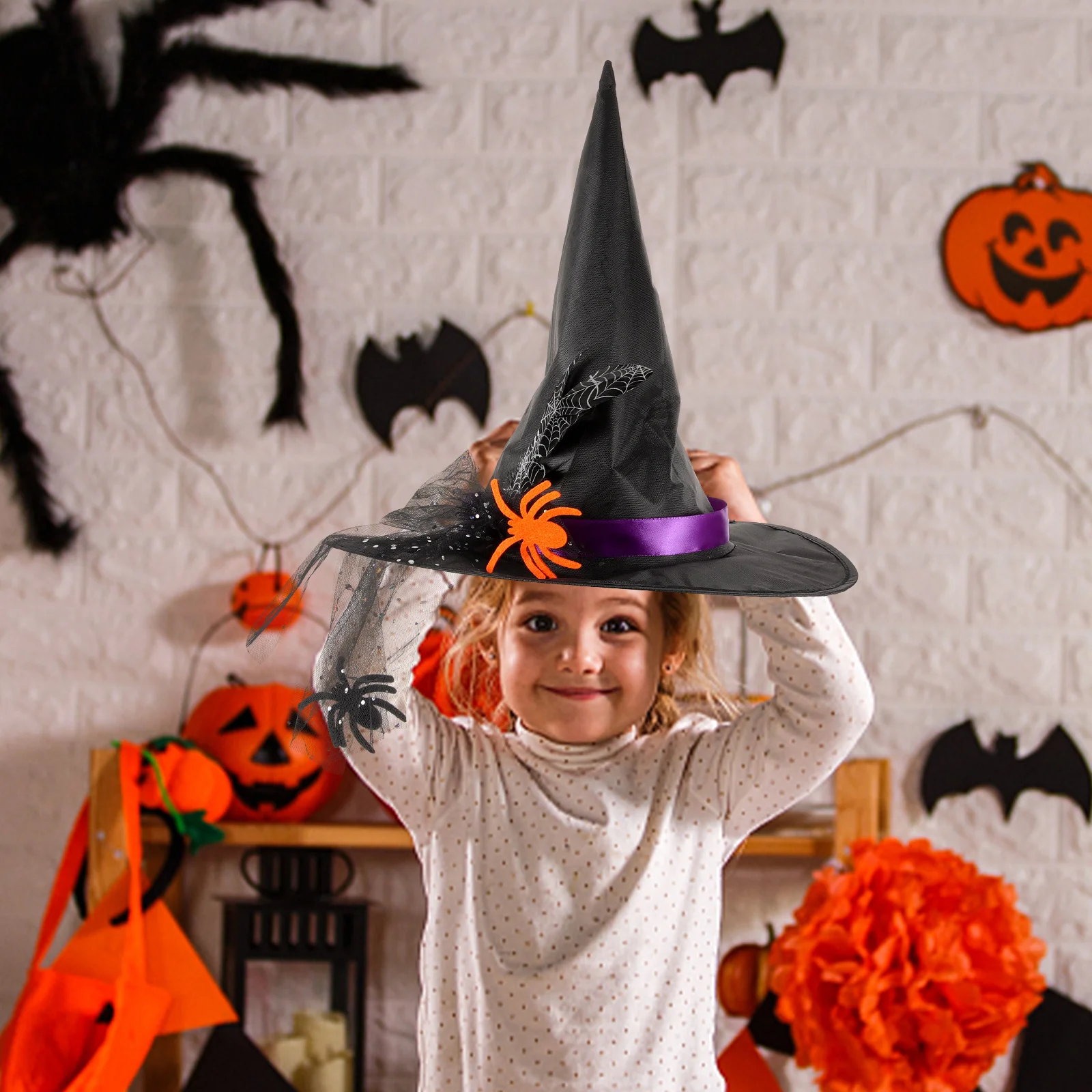 

1 set Girls Witch Halloween Halloween Spider Dress Costume Set Spider Princess Dress with Hat for Kids Child Party 100cm M