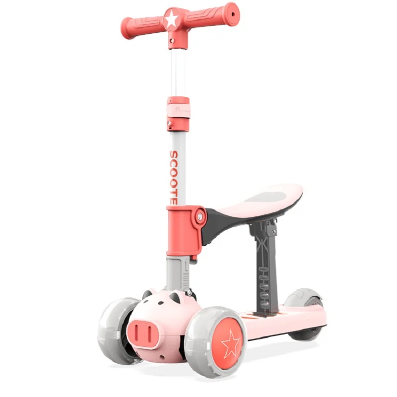 LazyChild-patinete plegable para niños, patinete con pedal silencioso tres en uno, ajustable, de seguridad, 2023