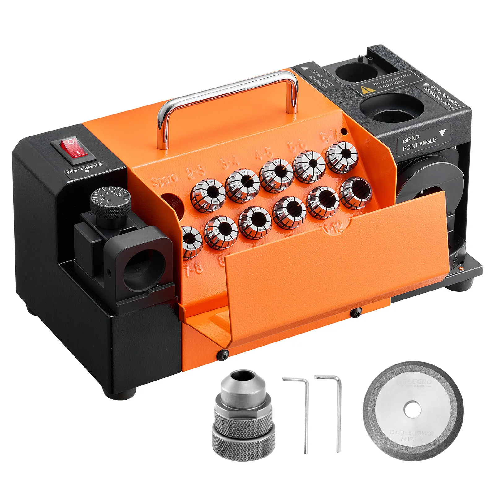 

SucceBuy Drill Bits Sharpener with Adjustable Lip Relief Angle Front Cutting Lip & 95°-135° Point Angle with Collets & CBN Wheel