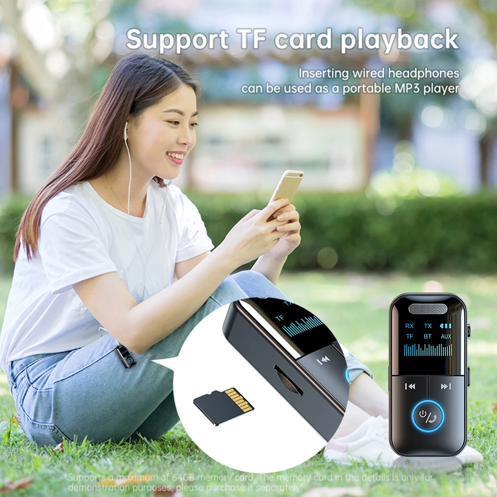 BT 5.4 جهاز ريسيفر استقبال وإرسال الصوت اللاسلكي 3.5 مللي متر جاك Aux محول للتلفزيون/السيارة/الكمبيوتر/المنزل ستيريو/مكبرات الصوت TF بطاقة مشغل MP3