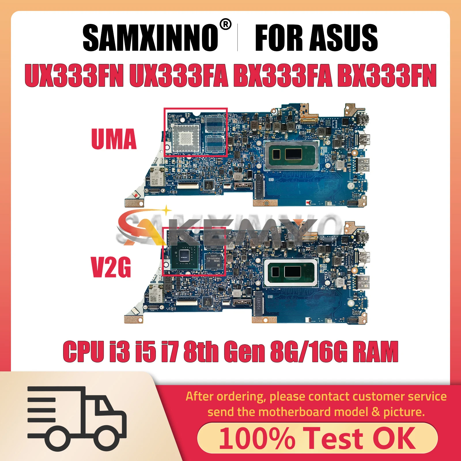 SAMXINNO UX333FN Mainboard For ASUS UX333FA BX333FA BX333FN RX333FA RX333FN Laptop Motherboard I3 I5 I7 8th Gen CPU 8G/16G RAM