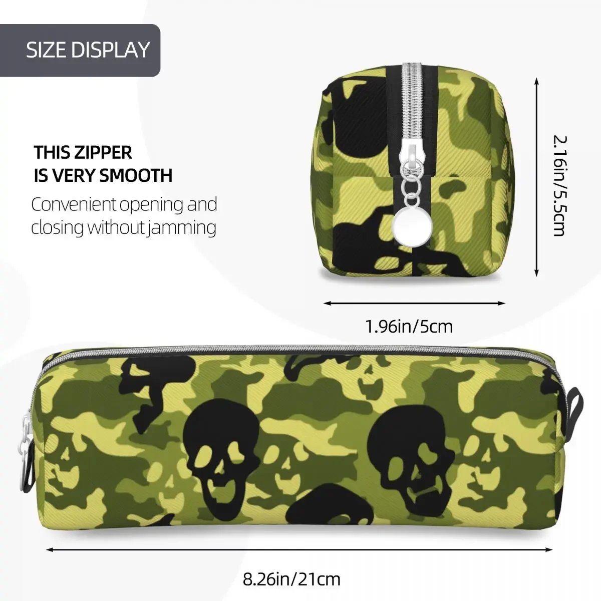 Trousse à crayons Skull CamSolomon Bergame, porte-stylo camouflage vert, sac pour enfants, grande capacité, étuis à crayons pour étudiants, cadeau scolaire amusant