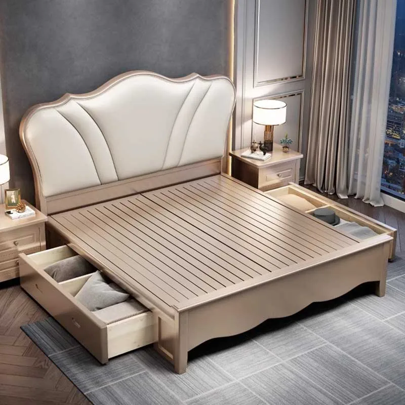 Glamouröse Regale europäische Doppelbett Designer Villa Plattform Kingsize-Bett Lagerung Holz sicher Cama de Casal Schlafzimmer möbel