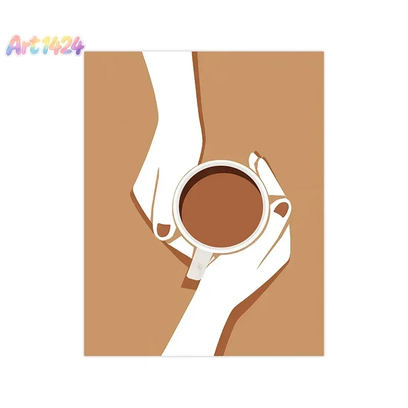 Tableau abstrait femme au café, dessin au trait noir et blanc, style nordique minimaliste, impression sur toile, affiche murale pour la décoration de cuisine et de la maison