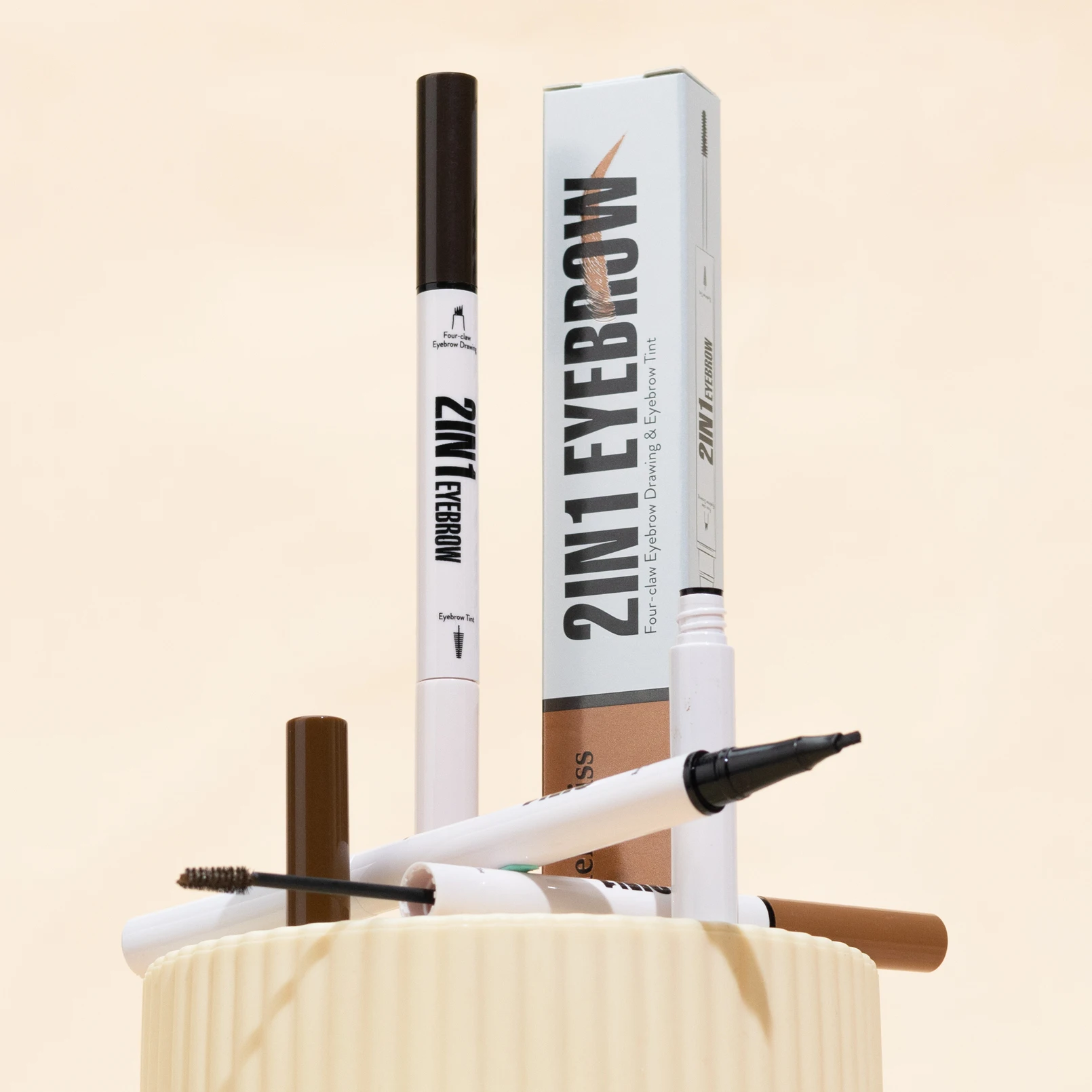 Stylo à sourcils étanche 2 en 1, crayon à sourcils et teinte, Microblading, avec 4 têtes fendues pour les sourcils parfaits