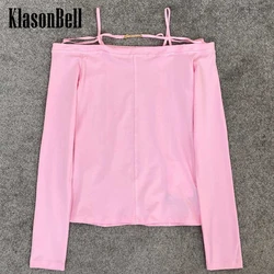 3.13 KlasonBell Celebrity Same Fashion Sexy Off-Shoulder Slash-neck Long Sleeve All-match Slim T-Shirt Women