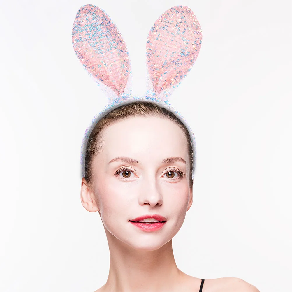 

2Pcs Pink Bunny Ears Headb Sequin Girls Kids Cartoon Elastic Comfortable Hair Accessories Easter Rabbit Washing Face