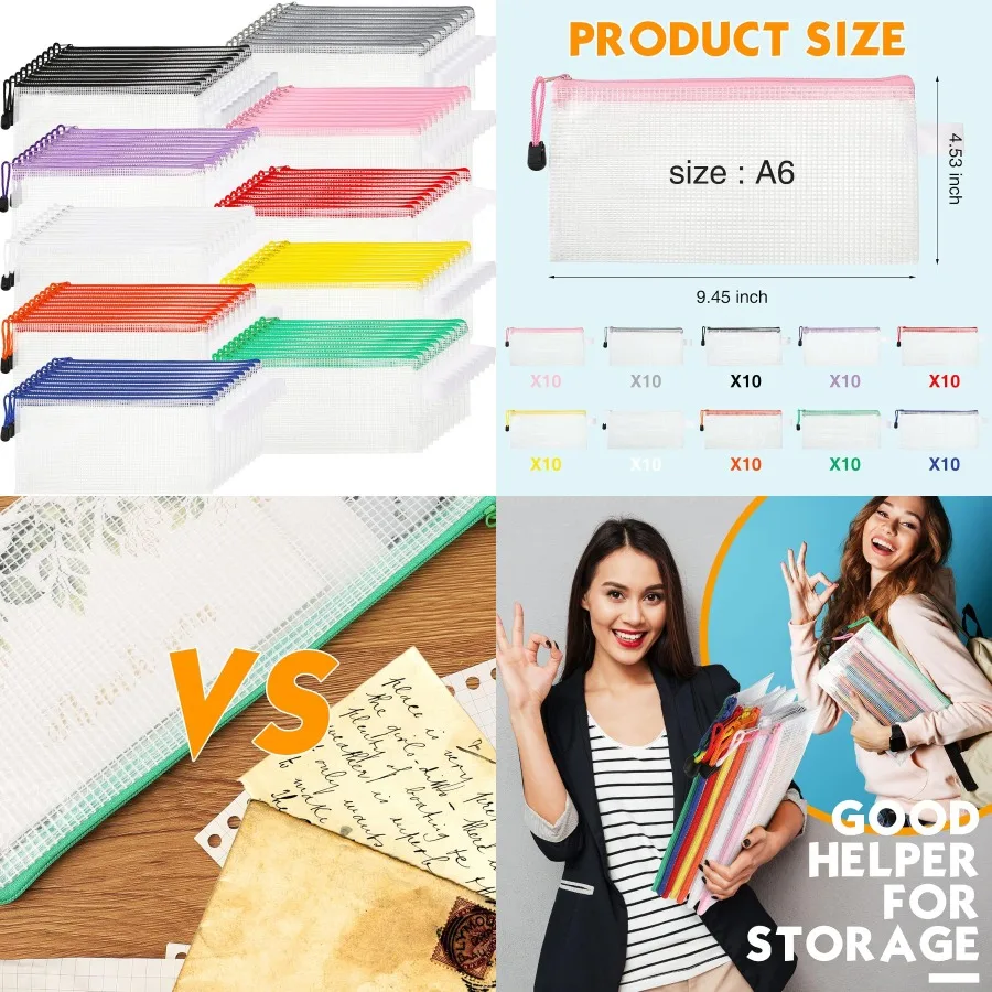 

100 Pack Mesh Zipper Pouches for Office and Travel Use: Clear Waterproof Document Storage Bags with Multiple Uses Ideal for Org