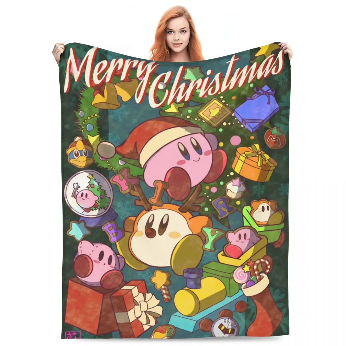 Super Warm Blankets Travel Office Kirbys Star Allies Bedding Throws Merry Christmas Flannel For Home Decor Fluffy Sofa Bed Cover