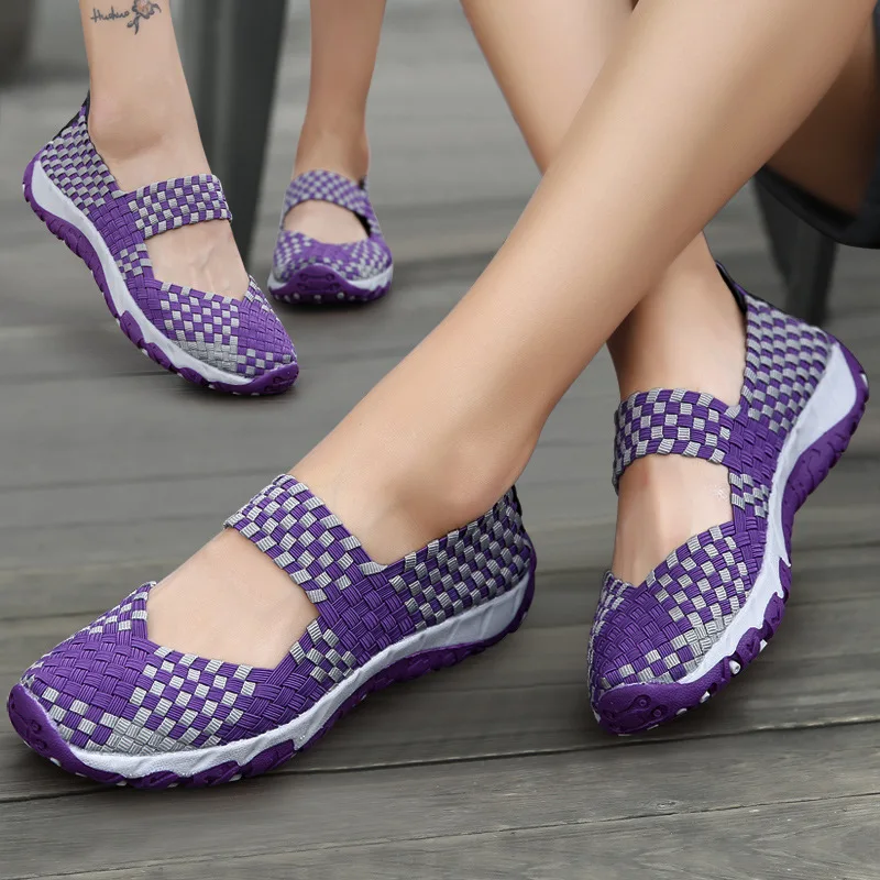 XIHAHA 2023 Fashion New Lightweight Flat Women Shoes Elastic Strap Casual Woven Shoes Women\'s Comfortable Shoes Flat Shoes