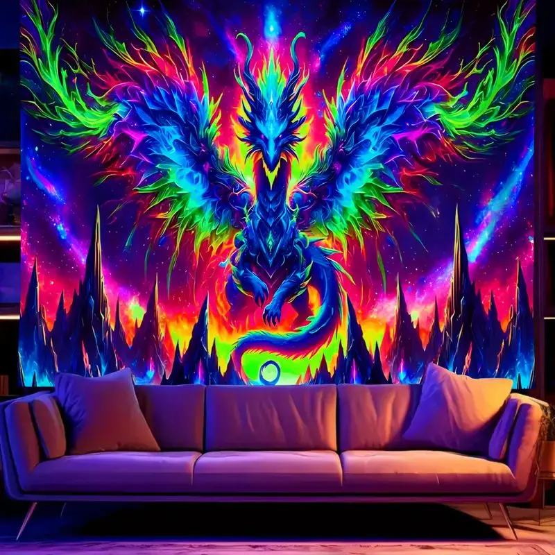 VIKAMA Fantasy Dragon Tapestry Neon Rainbow Cosmic Sky Mountain Galaxy Soft Washable Large Wall Hanging Bedroom Decor
