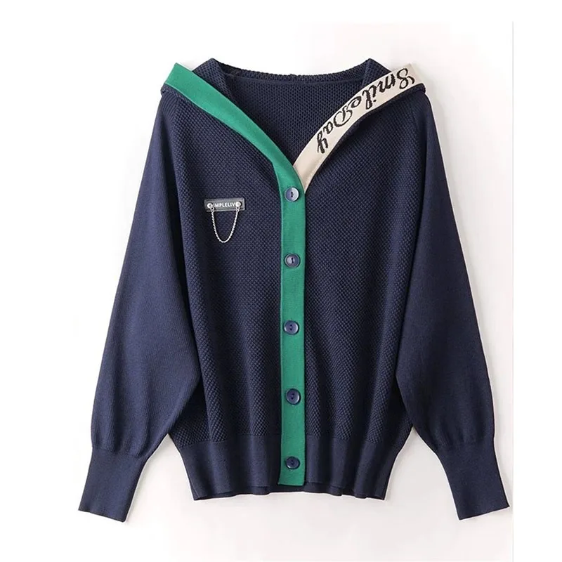 Design Sense Fashion Spring Autumn Hooded Knitted Coat Female soft Single Row Buckle Bat Cardigan Sweater Jacket Top 2024 New