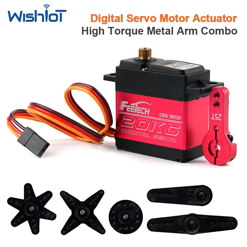 

High Speed Digital Servo Motor 20KG Metal Gear 180 Degree 25T Arm Steering Actuator for 1/8 1/10 RC Car Model Replacement
