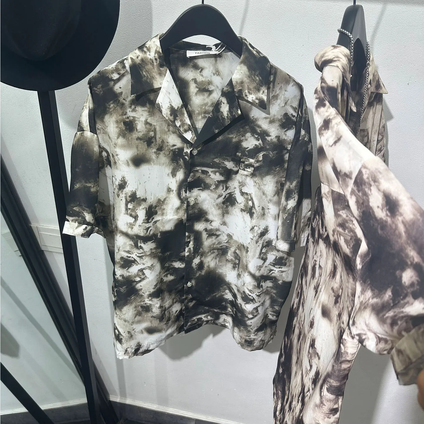 Fashionable Retro Vacation Style Cuban Collar Short-Sleeved Shirt Men's Summer Thin Tie-Dyed Loose Trendy Casual