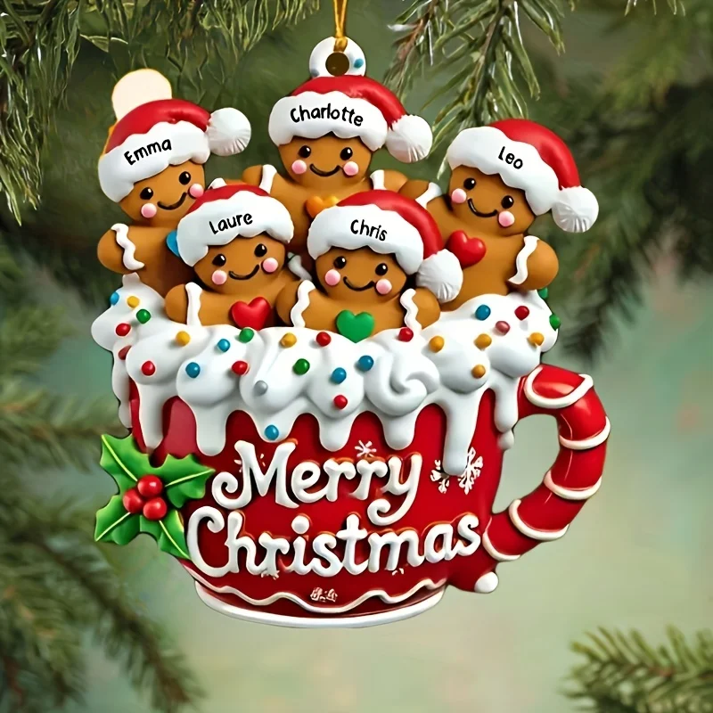 1 قطعة 2D شخصية الاكريليك الزنجبيل الأسرة عيد الميلاد زخرفة-اسم مخصص ، عطلة الديكور السنة الجديدة ، الذكرى السنوية #6