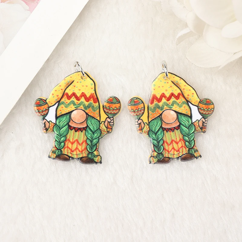 10 Pcs cinco de mayo Charms Acrylic Taco Gnome Skull Guitar Jewelry Findings Necklace DIY Making