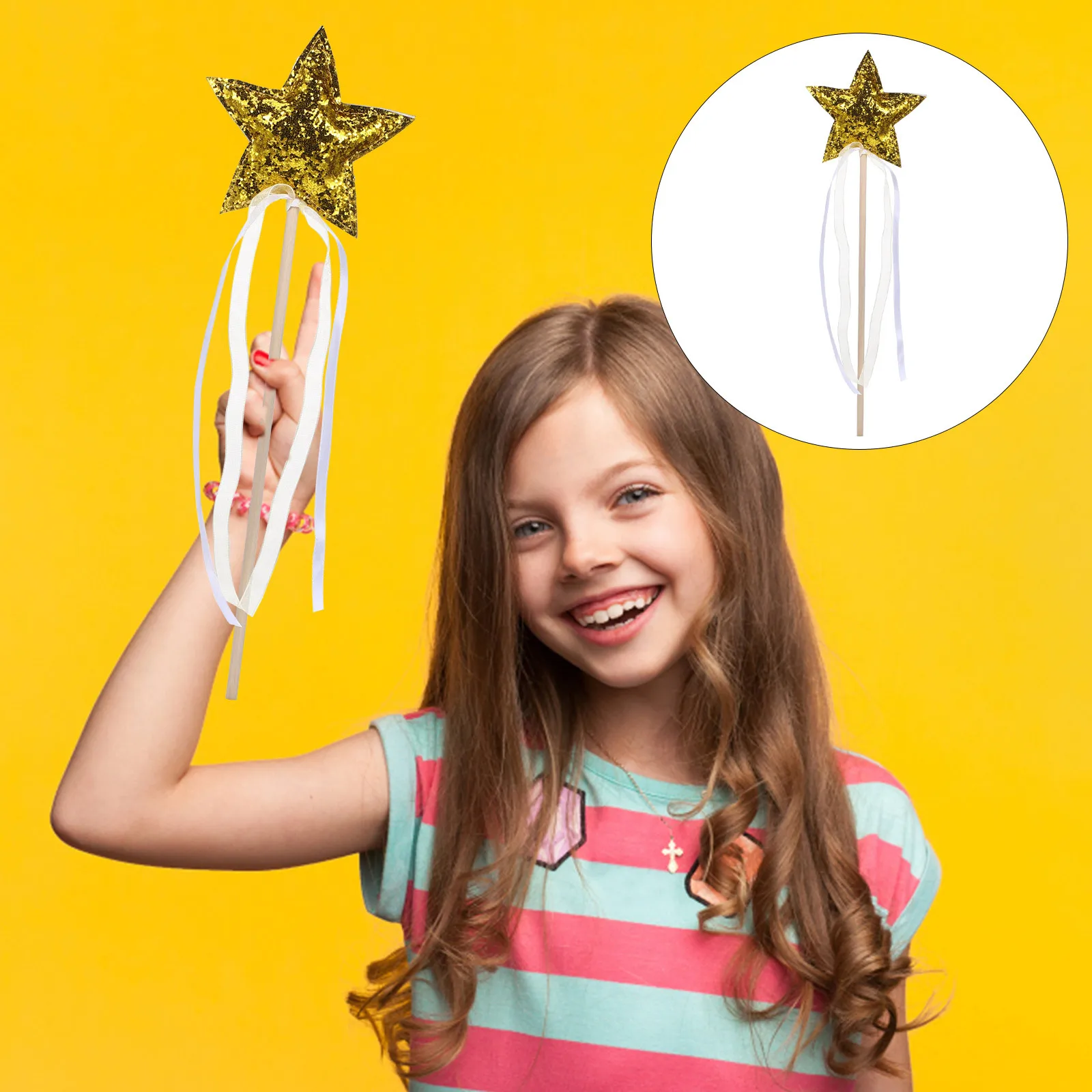 

1pc Star-Shaped Fairy Wand Lightweight Wooden For Cosplay Party Prop Stage Performance Wand Gift