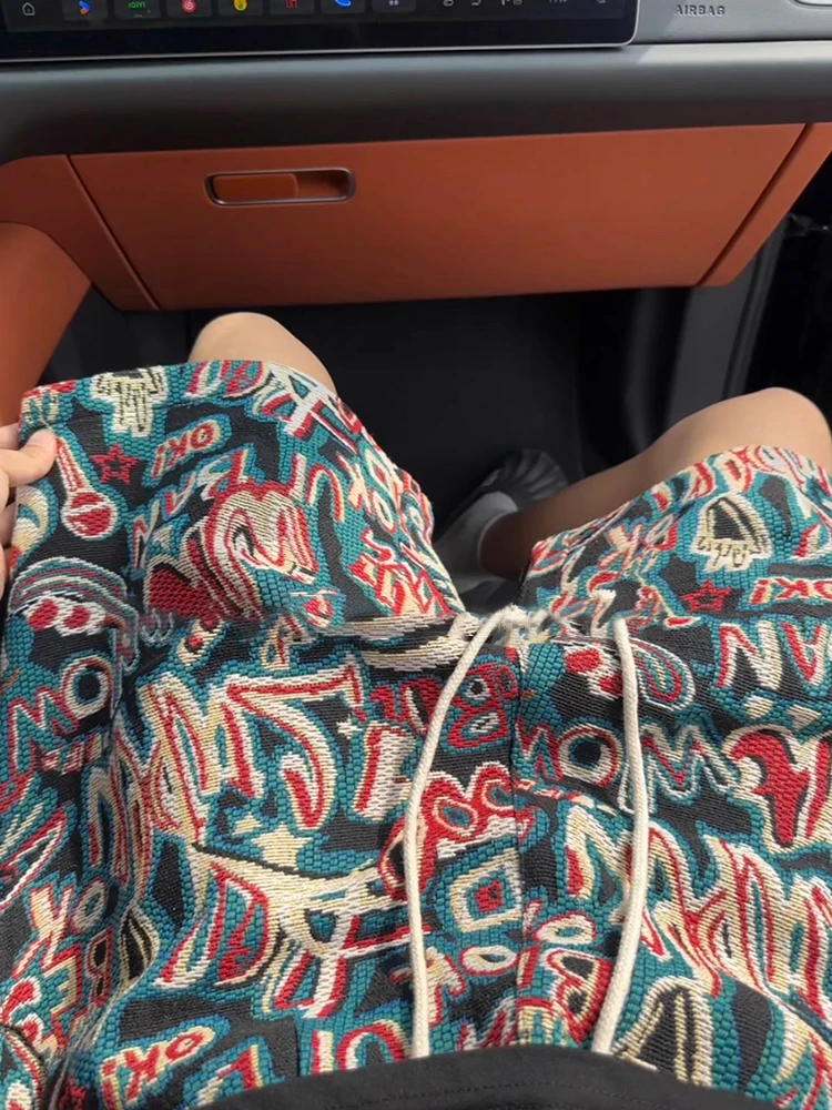 

Hawaiian Ethnic Knitted orts Men Summer Vintage American Sports Casual Beach Five-Point Pants Loose Straight Leg Casual orts