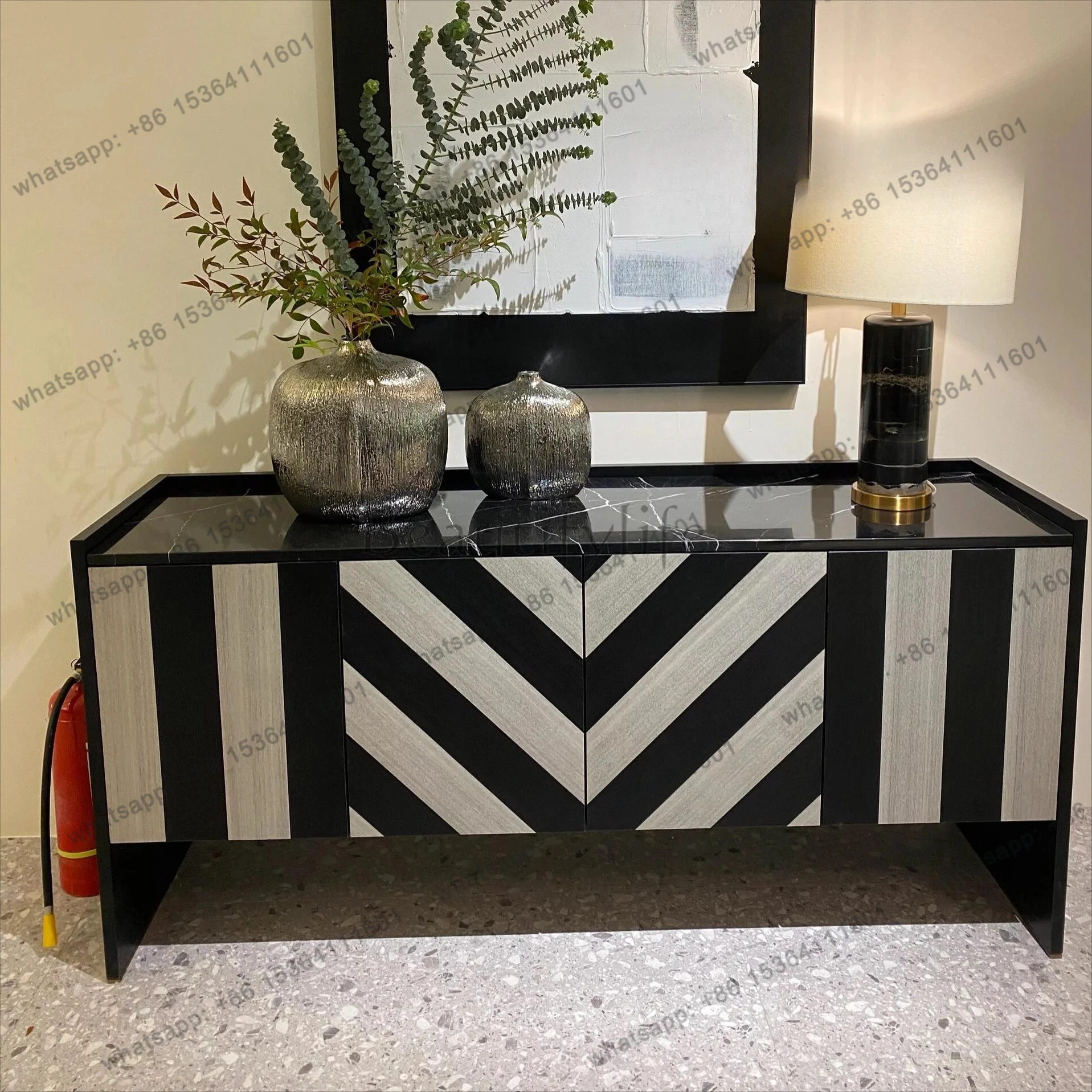 

Nordic modern minimalist designer zebra pattern dining side locker hotel villa living room tea entrance cabinet