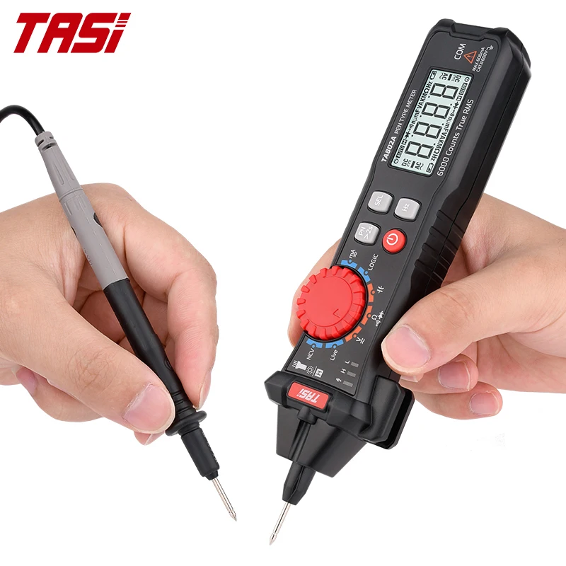 TASI Auto Range 6000 Count Resistance Diode Hz Tester TA802B TA802A Digital Multimeter Pen Type Meter Smart DC AC Voltmeter