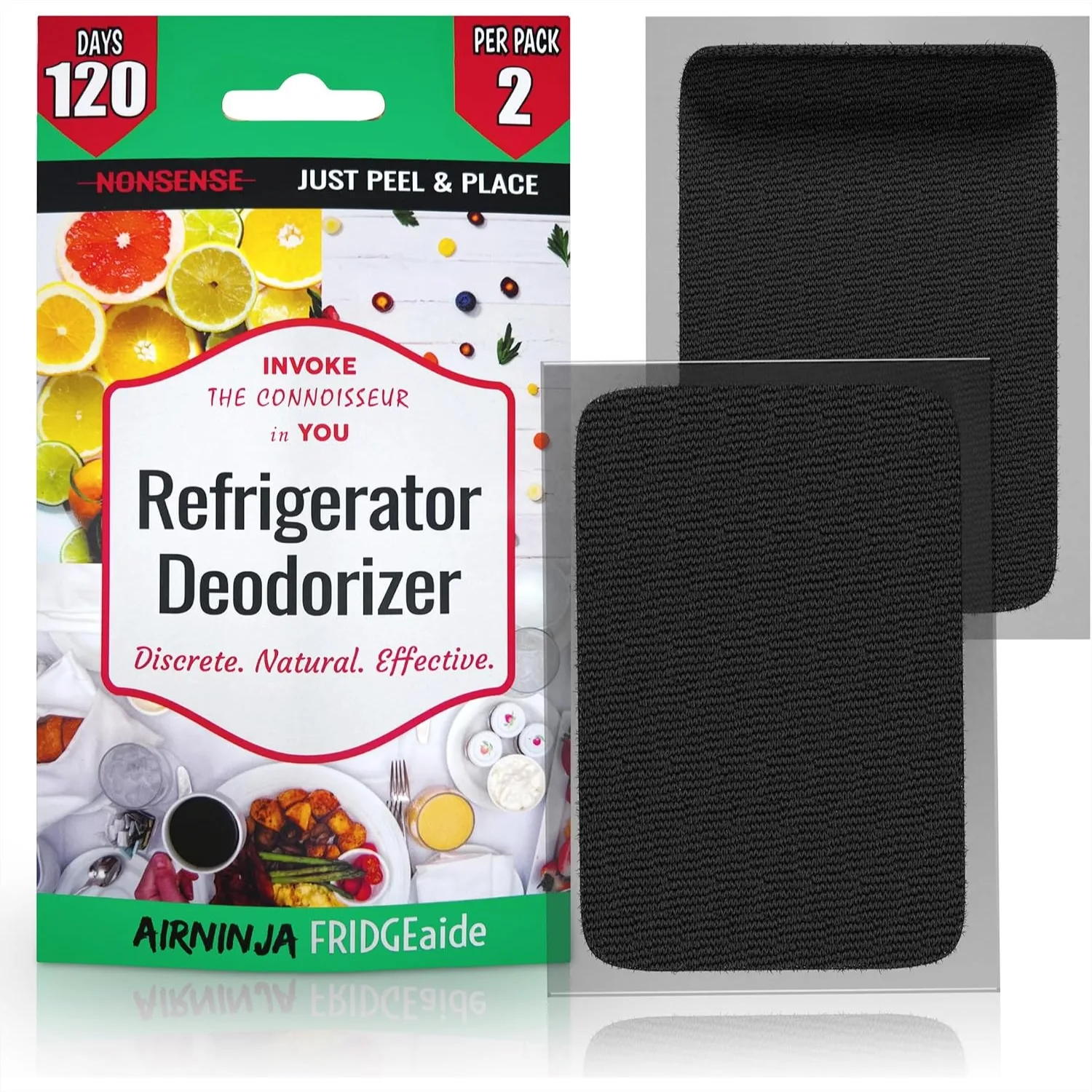Fridge Deodorizer Patches with Activated Carbon for Odor Elimination in Refrigerator and Freezer, 2 Pack