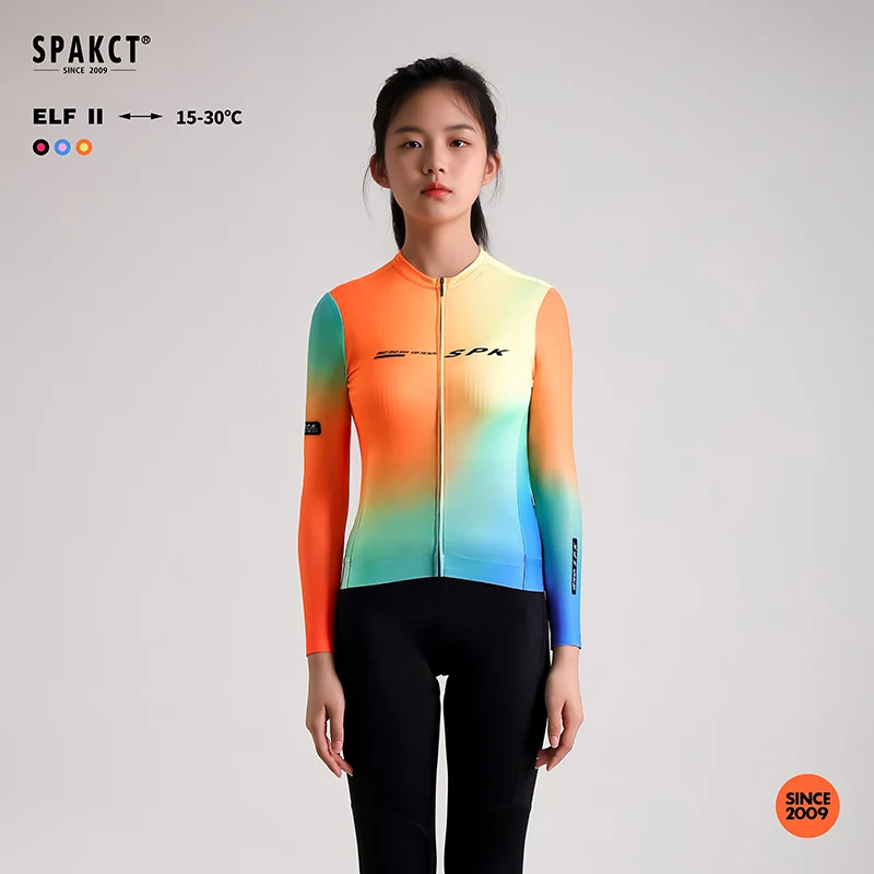 SPAKCT 2025 Women's Long Sleeve Cycling Jersey Ultra-Lightweight Breathab Autumn Cycling Suit With Colorful Gradient