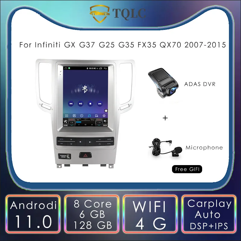 

Автомобильный радиоприемник 6 + 128 ГГц, Android 11,0, экран в стиле Теслы 12,1 дюйма для Infiniti GX G37 G25 G35, автомобильная стереосистема для Carplay, мультимед...
