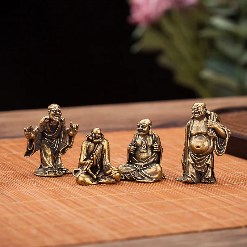Brass Eighteen Arhat Figurines Set Pure Copper Eighteen Copper Figures Small Figurines Copperware Collectible Crafts Small Gifts