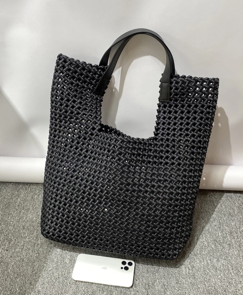 Handwoven Tote Bags For Women Luxury Designer Handbags Purses 2024 New In Polyester Hollow Out Large Capacity Underarm Shoulder