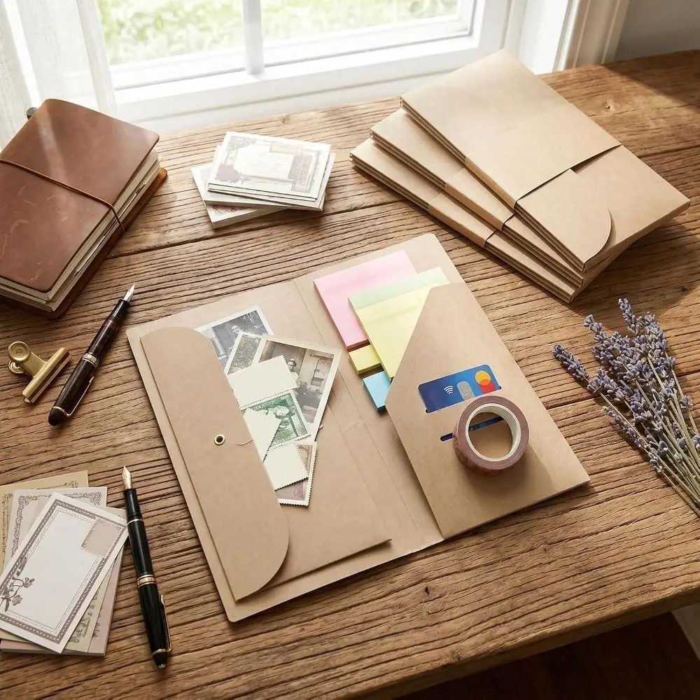 4 Pcs Durable Simple Kraft Paper Pockets Vintage Practical Bill Bag Brown Document Storage Pouch Card Storage