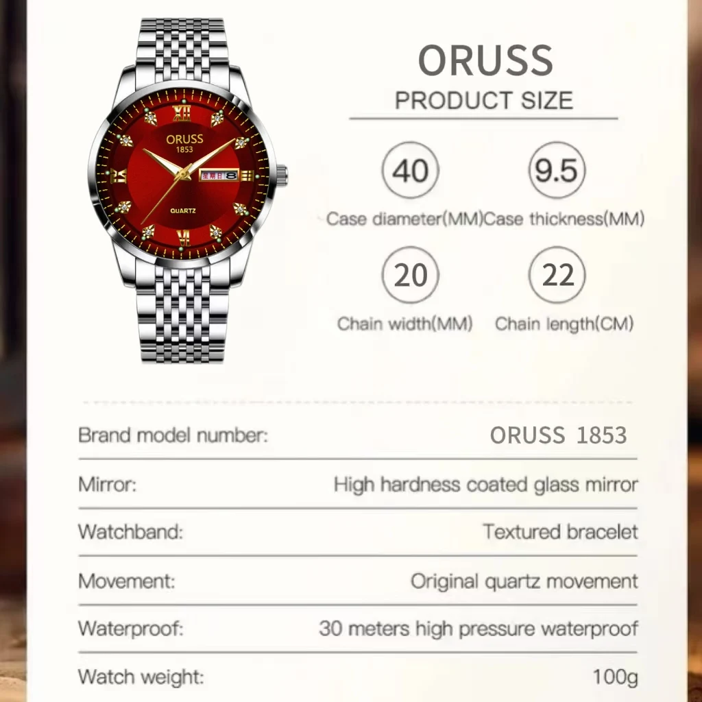 ORUSS оригинальные элитные роскошные мужские часы светящиеся часы для мужчин часы модные наручные часы из нержавеющей стали водонепроницаемые кварцевые