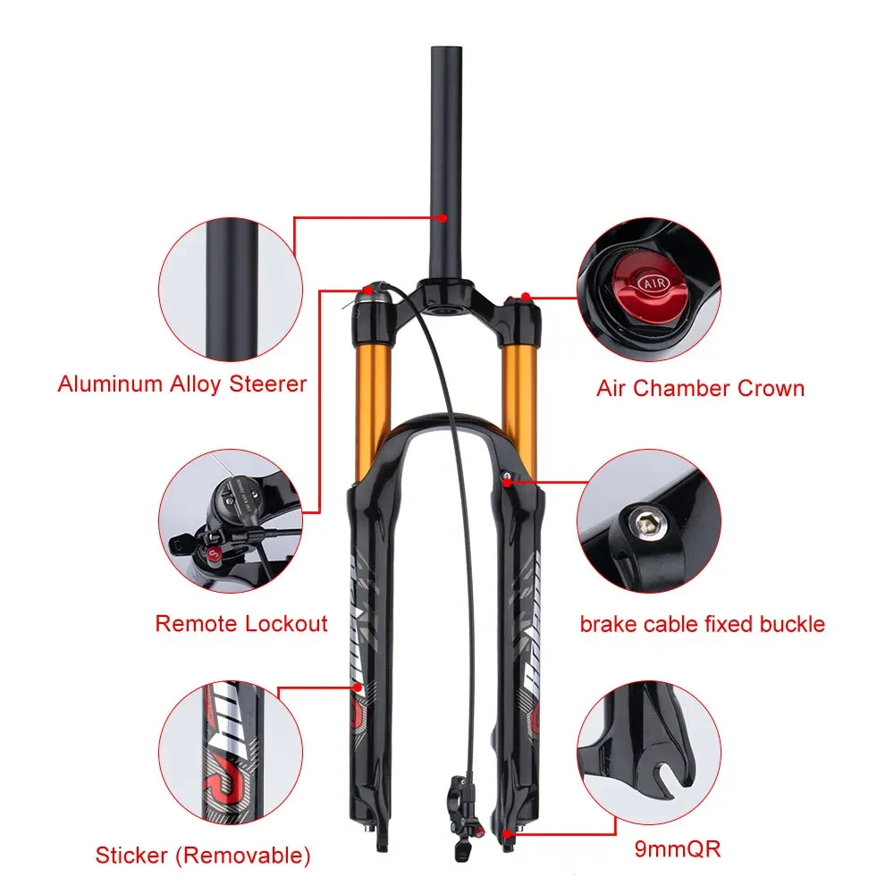 Bolany Mountain Bike Magnesium Alloy Shock Fork Teflon 120mm Stroke Air Shock Fork 26/27.5/29 In Shock Absorber Bike Accessories