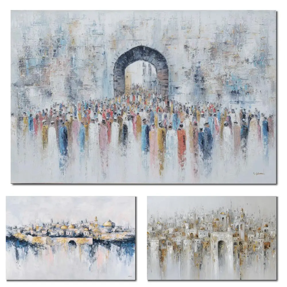 Extra Large Canvas Print Old Jerusalem Street HD Printed Abstract Landscape Jewish Picture for Modern Dining Room Decor