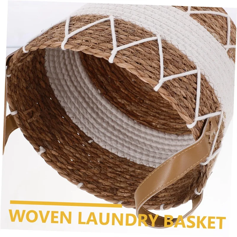 

D9-1 PCS Boho Decorative Storage Basket Woven Blanket Basket Cattail For Living Room,Bedroom,Bathroom, For Pillows, Towels, Shoe