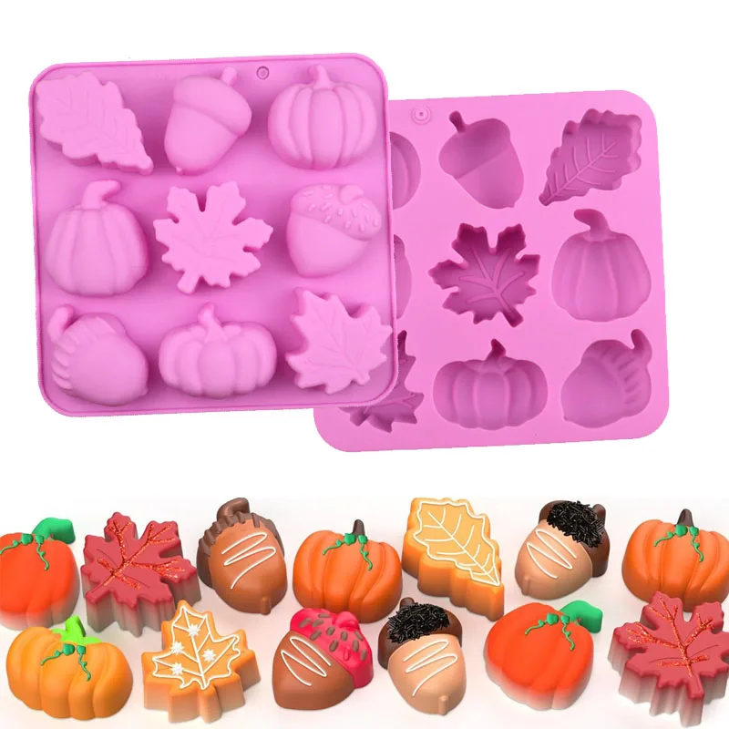 Fall Silicone Mold For Halloween Thanksgiving Pumpkin Maple Leaf Acorn Shape Chocolate Jummy Candy Cookies Mold Harvest Theme