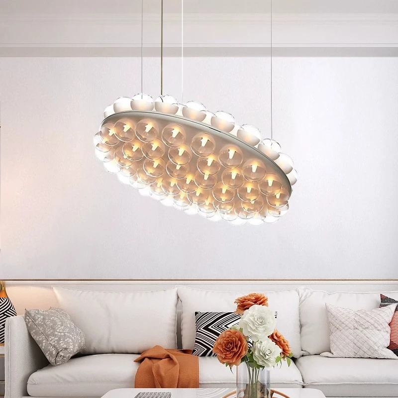 Modern Oval Bubble Glass Chandelier Multi Layer Tiered Globe Pendant Light Clear Acrylic LED Hanging Lamp for Living Room Dining