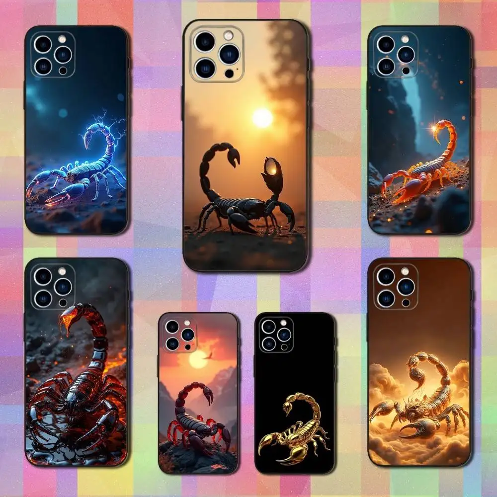 

Cool Art Animal Scorpion For iPhone 8,7,11,12,15,14,13,16,17,Plus,Pro Max,XS,X,XR,SE,Mini,Soft Silicone Black Case