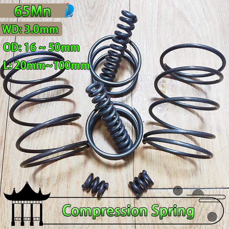 

65Mn Wire Diameter 3.0mm Cylidrical Coil Compression Spring Return Release Pressure Spring Steel Coils Compressed Springs 2 Pcs