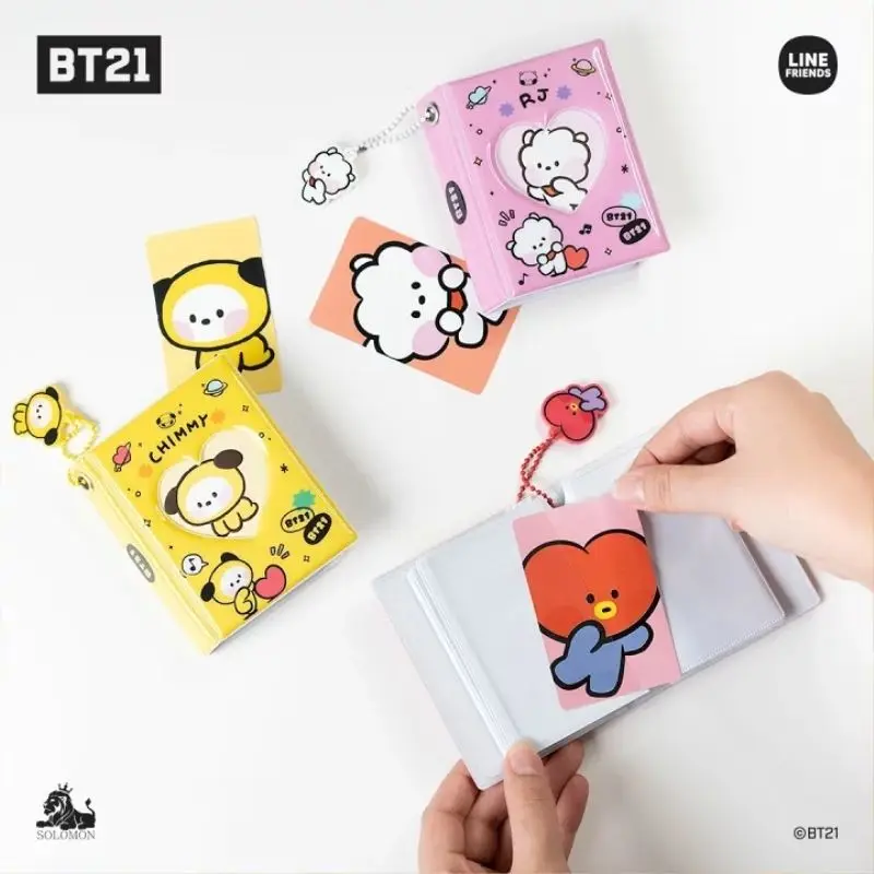 BT21 Mini álbum de fotos Kawaii KOYA, folleto de almacenamiento de tarjetas, colgante acrílico COOKY TATA, libro de tarjetas periférico de