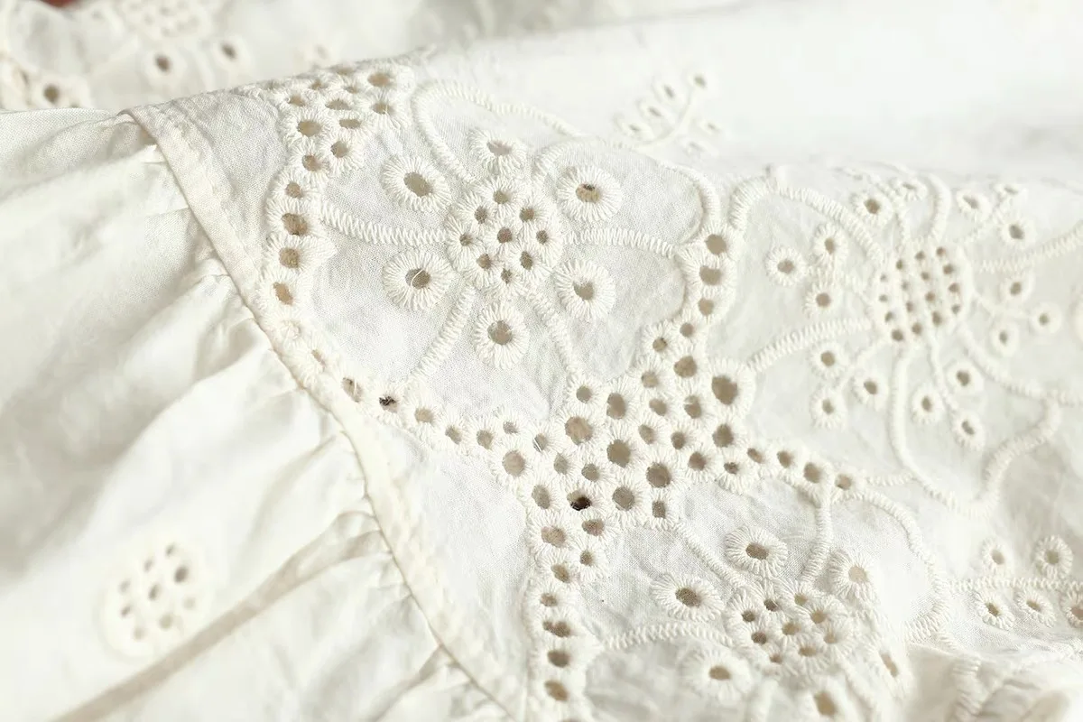 Women Sleeveless Vest Top Ruffle V Neck Blouse Hollow Eyelet Embroidery Lace Ruffle Hem Cottagecore Cotton Summer Tank Shirts view 6