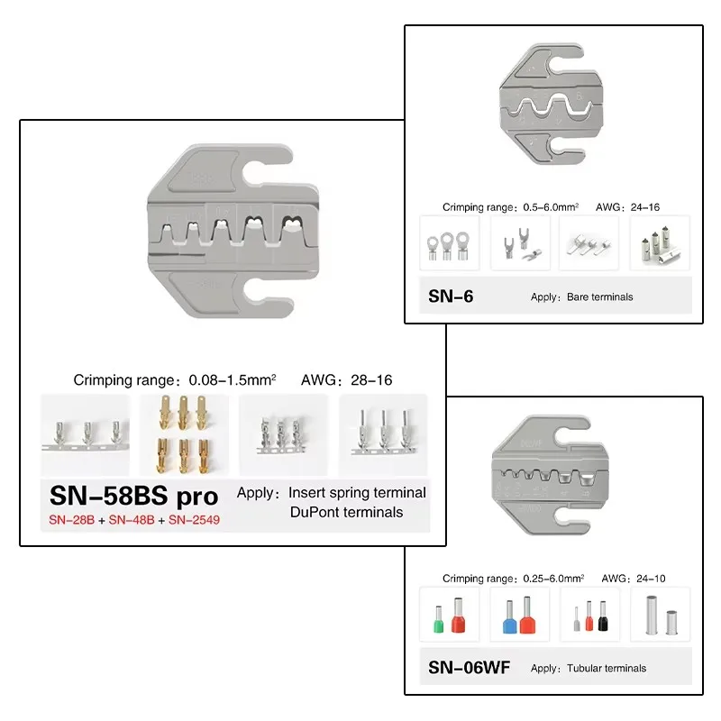 Handheld Crimping Kit Featuring Replaceable Jaws for 2.8-6.3mm Insulated Connectors and VH, 2.54-3.96, 2510 Tubes