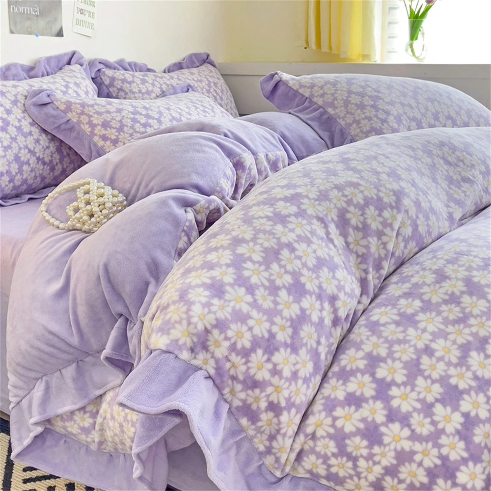 

Duvet Cover Set Home Textiles Bedding Set Thicken Winter Warm Milk Velvet Quilt Cover Sheet Pillowcase Bed Linen Four Piece Set