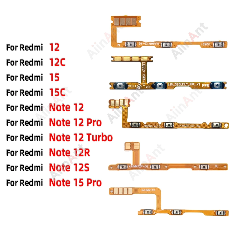OEM On Off Buttons key Volume Power Flex Cable For Xiaomi Redmi Note 12 15 12C 15C 12R 12s Turbo Pro Max Plus 4G 5G