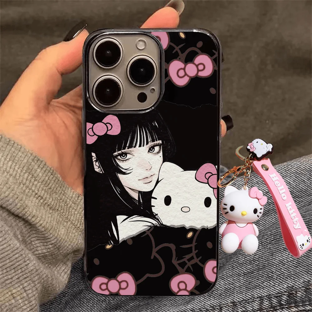 Cute Hello Kitty Kawakami Tomie For iPhone 16 15 14 13 12 11 Mini Pro Max XR XSMax 7 8 Plus Phone Case Silicone Black Cover